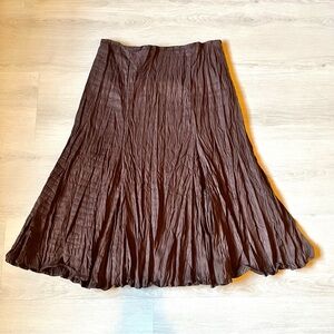 Alberto Makali Women's Crinkled Faux Suede Midi Skirt Brown Mid-Rise Size 12